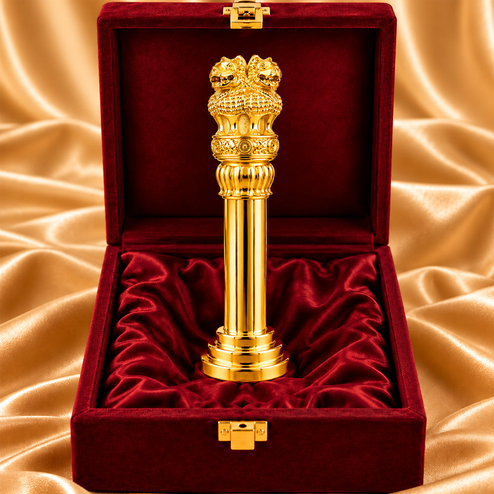 24K Gold-Plated Ashoka Stambh | Premium Gift Box | 27x7 CM