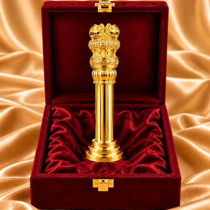 24K Gold-Plated Ashoka Stambh | Premium Gift Box | 27x7 CM