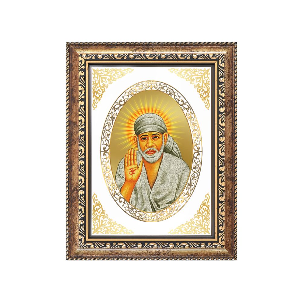Sai Baba Blessing Form Divine Protection & Grace Sacred Royal Tabletop Frame in 24K Gold Plated Foil
