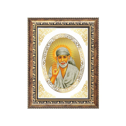 Sai Baba Blessing Form Divine Protection & Grace Sacred Royal Tabletop Frame in 24K Gold Plated Foil
