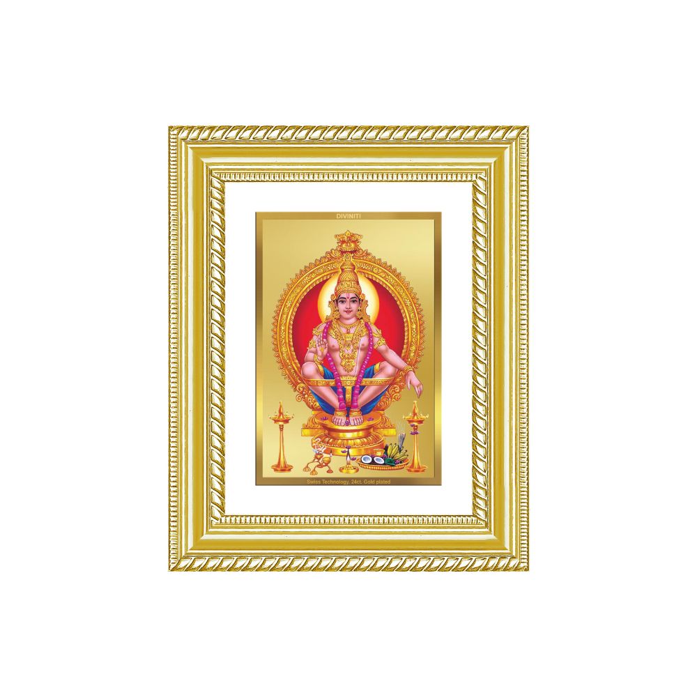 Diviniti 24K Gold Plated Ayyappan Divine Wall and Table Top Frame for Home Mandir & Office Decor | Luxury Spiritual Gift