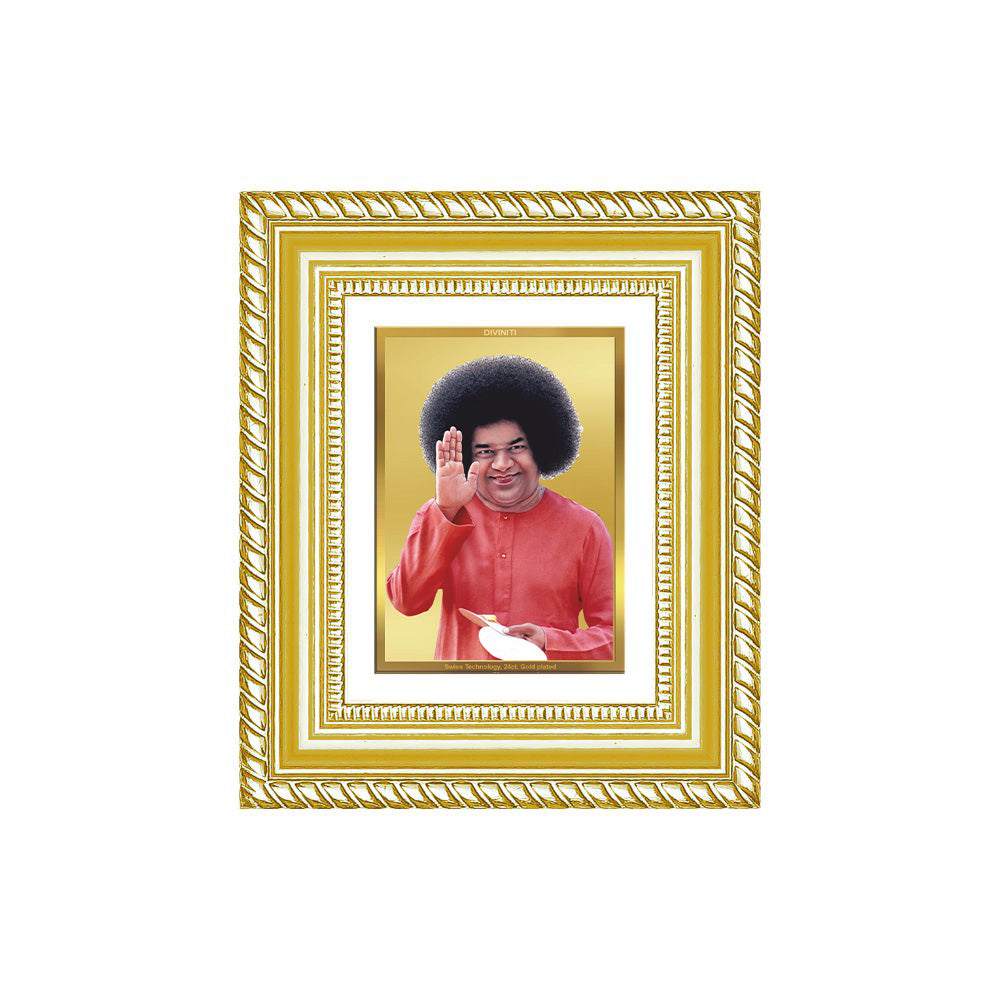 Diviniti 24K Gold Plated Satya Sai Baba Divine Table Top Frame for Home Mandir & Office Decor | Luxury Spiritual Gift