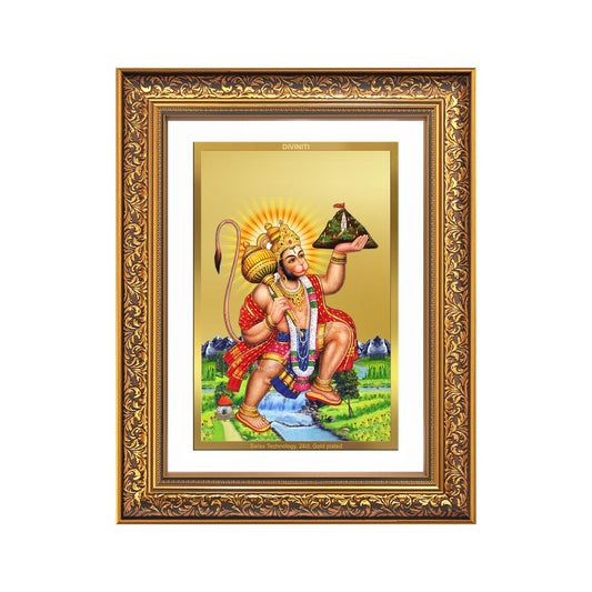 Diviniti 24K Gold Plated Hanuman With Mountain (Classic) Divine Wall Frame for Home Mandir & Office Decor | Luxury Spiritual Gift
