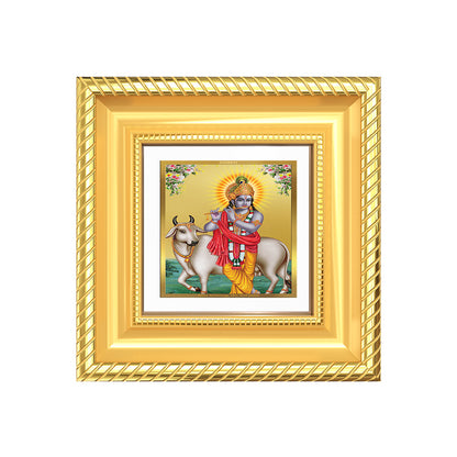 Diviniti Lord Krishna with Surbhi Cow Tabletop Photo Frame in 24K Gold Plated Foil | Love, Compassion & Divine Blessings | DG015S1A (10x10 CM)