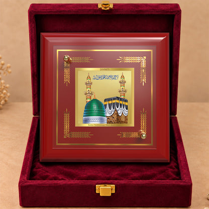 24K Gold-Plated Mecca Madina MDF Frame | Premium Gift Box | 10x10 CM