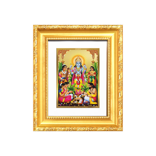 Diviniti 24K Gold Plated Satyanarayan |Divine Table Top Frame for Home Mandir & Office Decor | Luxury Spiritual Gift