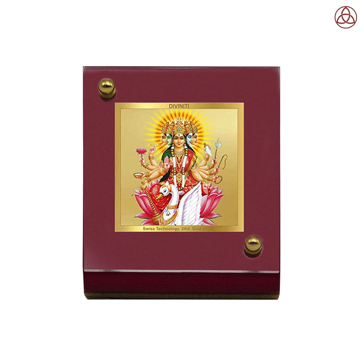 Diviniti 24K Gold Plated Gayatri Mata Frame For Car Dashboard, Home Decor, Table Top, Puja, Gift (6 CM x 5.5 CM)