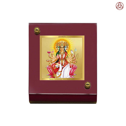 Diviniti 24K Gold Plated Gayatri Mata Frame For Car Dashboard, Home Decor, Table Top, Puja, Gift (6 CM x 5.5 CM)