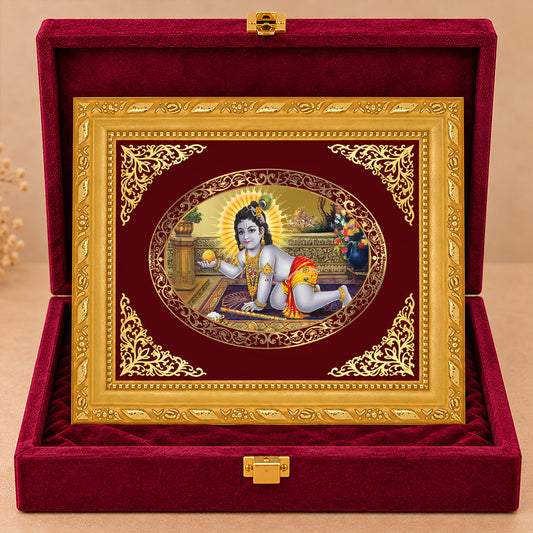 24K Gold-Plated Laddu Gopal Frame | Premium Gift Box | 16x13.5 CM