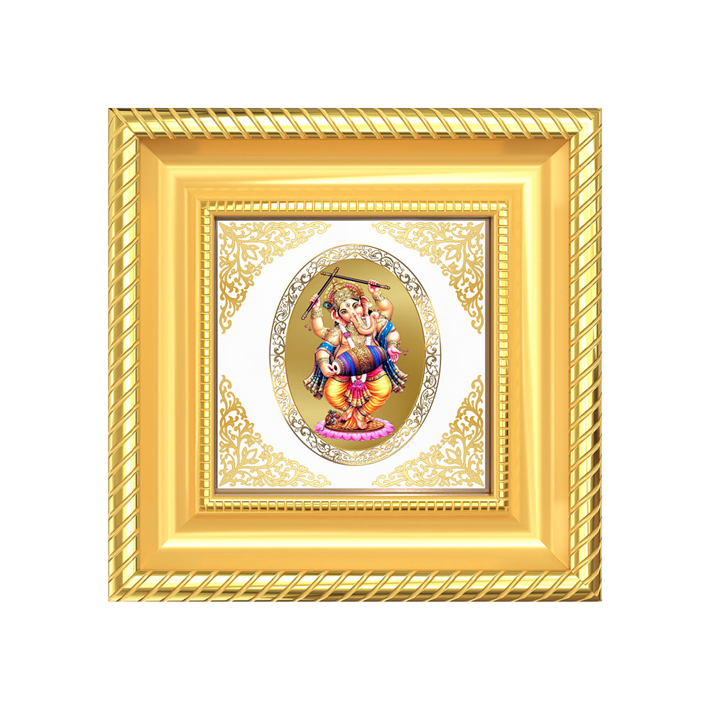 Dancing Ganesha | Divine Ganpati Royal Tabletop Photo Frame in 24K Gold Plated Foil