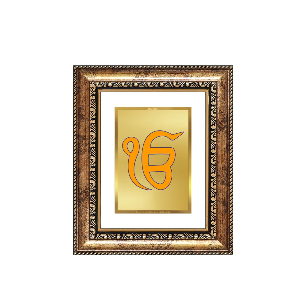 Diviniti 24K Gold Plated Ik Omkar Divine Table Top Frame for Home Mandir & Office Decor | Luxury Spiritual Gift