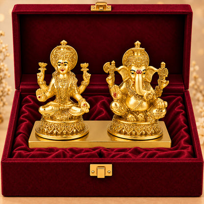 24K Gold-Plated Laxmi Ganesha Idol | Premium Gift Box | 10x13 CM