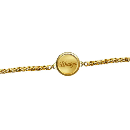 Personalized Chain Rakhi with 18MM 24K Gold Plated Foil Divine Raksha Bandhan Gift