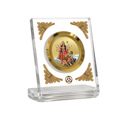 Diviniti 24K Gold Plated Durga Mahishasura Mardini Acrylic Car Dashboard Frame | Goddess Durga for Car, Home Décor, Tabletop & Puja Room | Blessings of Power, Victory & Protection (ACF1CH)