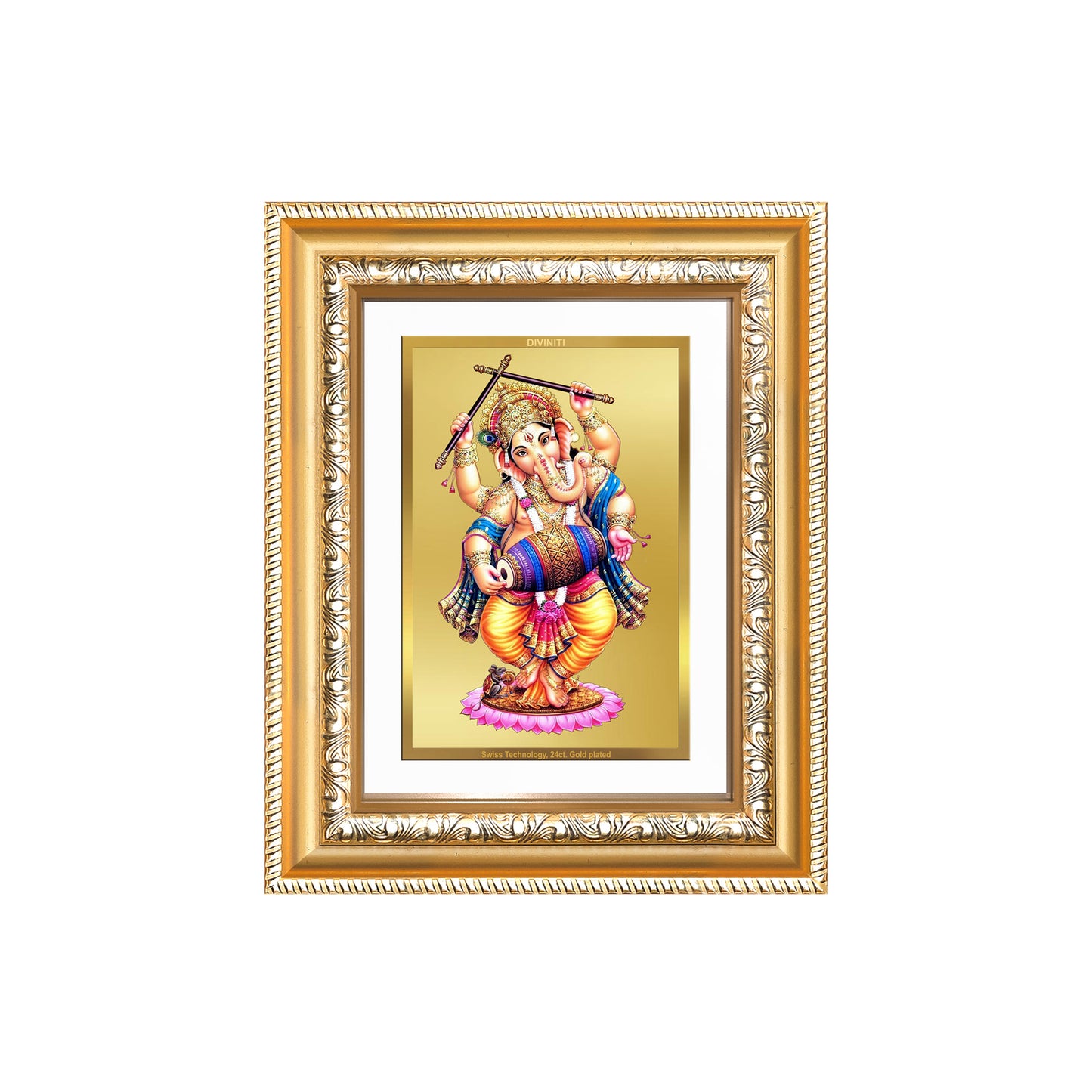 Diviniti 24K Gold Plated Dancing Ganesha (Classic) Divine Wall and Table Top Frame for Home Mandir & Office Decor | Luxury Spiritual Gift