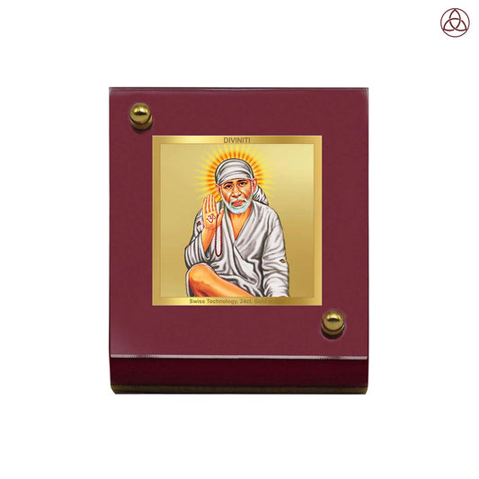 24 Karat Gold Plated Foil Sai Baba Car Frame