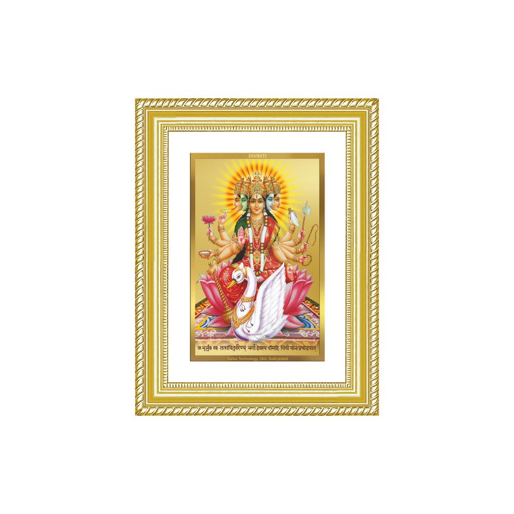 Diviniti 24K Gold Plated Gayatri Maa (Classic) Divine Wall Frame for Home Mandir & Office Decor | Luxury Spiritual Gift