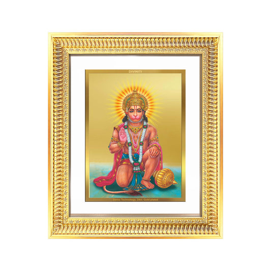 Diviniti 24K Gold Plated Ashirwad Hanuman (Classic) Divine Wall Frame for Home Mandir & Office Decor | Luxury Spiritual Gift