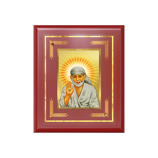Diviniti 24K Gold Plated Sai Baba Blessing Pose Tabletop Photo Frame | Faith, Peace & Divine Grace | MDF Size 1 (16x13.5 CM)