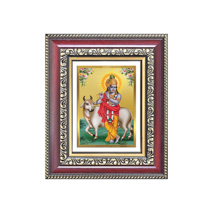 Diviniti 24K Gold Plated Krishna With Surbhi Cow |Divine Table Top Frame for Home Mandir & Office Decor | Luxury Spiritual Gift