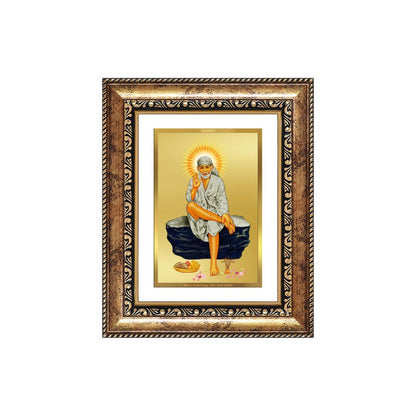 Diviniti 24K Gold Plated Sai Baba (Classic) Divine Wall and Table Top Frame for Home Mandir & Office Decor | Luxury Spiritual Gift