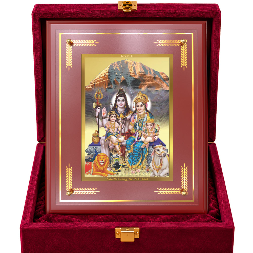 24K Gold-Plated Shiva Parivar MDF Frame | Premium Gift Box | 27x35 CM