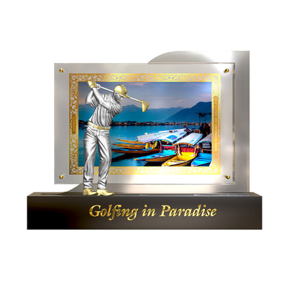 Diviniti 999 Silver Plated Golf Statue with 24K Gold Plated Foil | Premium Golf Award | Luxury Sports Trophy