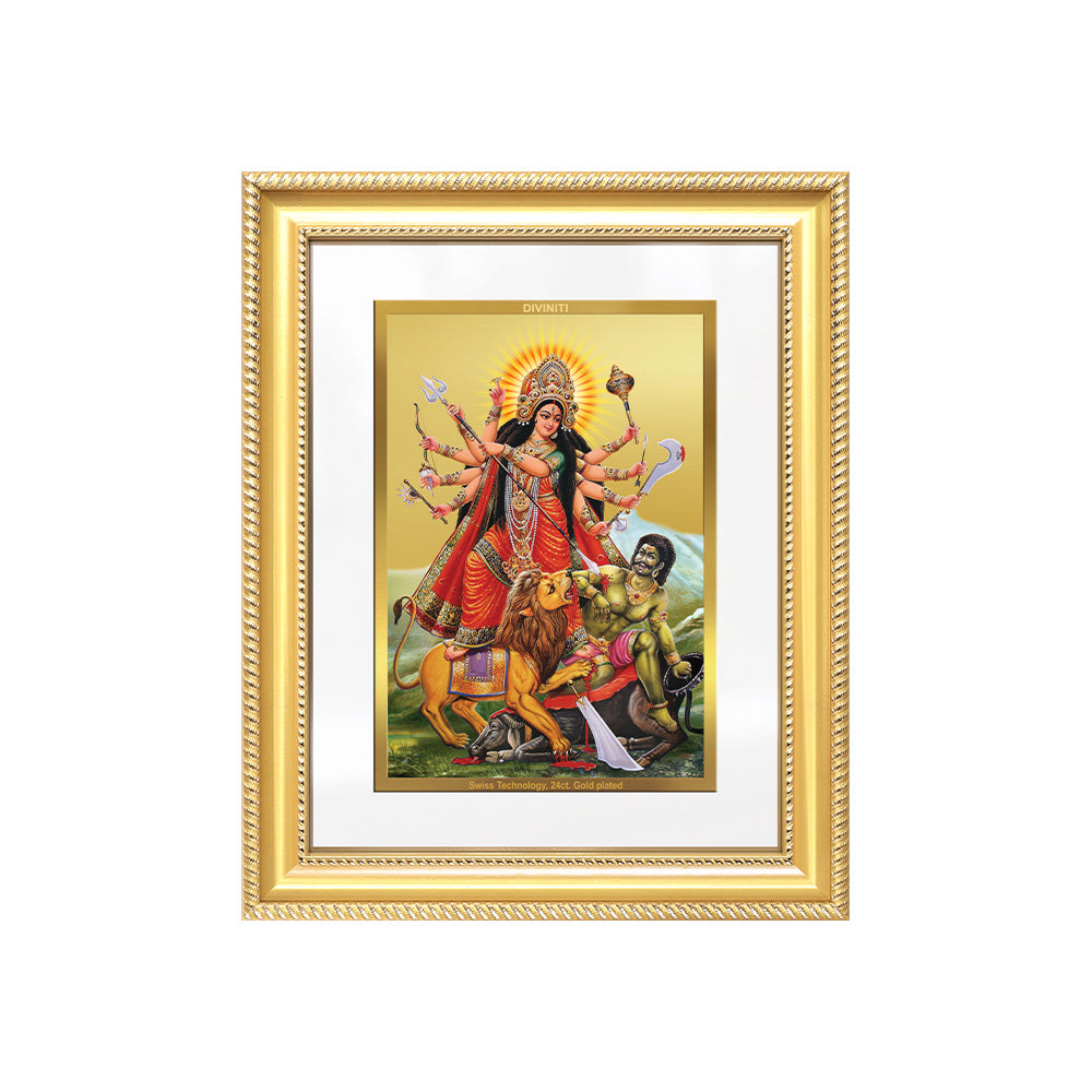 Diviniti 24K Gold Plated Durga - Mahishasura Mardini (Classic) Divine Wall Frame for Home Mandir & Office Decor | Luxury Spiritual Gift