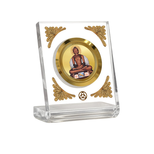 Diviniti 24K Gold Plated Lord Mahavir Acrylic Car Dashboard Frame | Peace, Spiritual Enlightenment & Devotion for Car, Home, Tabletop & Puja Room | Faith & Blessings (ACF1CH)