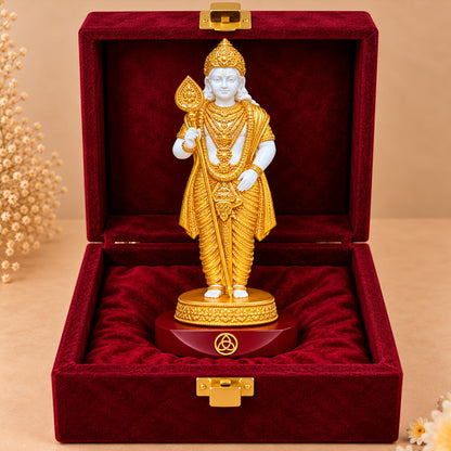 24K Gold-Plated Lord Murugan Resin Idol for Car Dashboard & Home Decor | Premium Gift Box | 9x4 CM