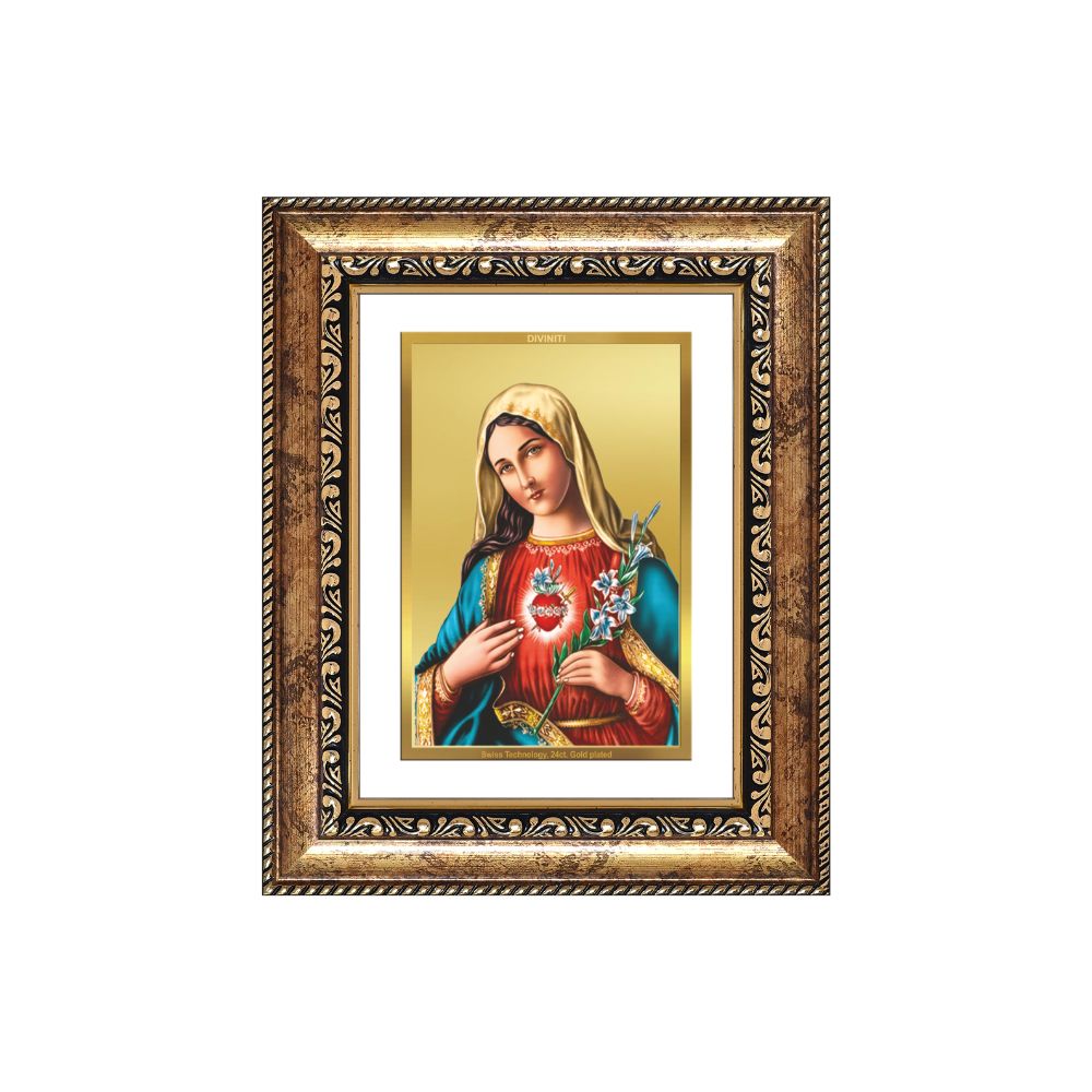 Diviniti 24K Gold Plated Mother Mary (Classic) Divine Wall and Table Top Frame for Home Mandir & Office Decor | Luxury Spiritual Gift