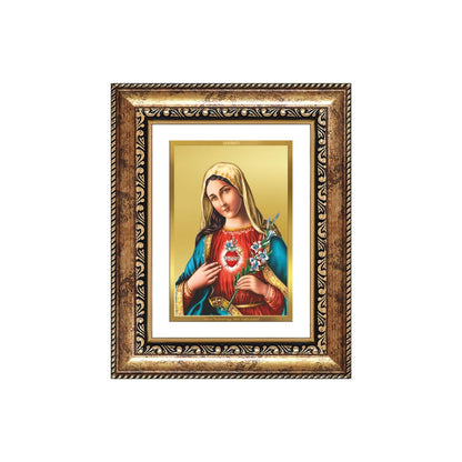 Diviniti 24K Gold Plated Mother Mary (Classic) Divine Wall and Table Top Frame for Home Mandir & Office Decor | Luxury Spiritual Gift