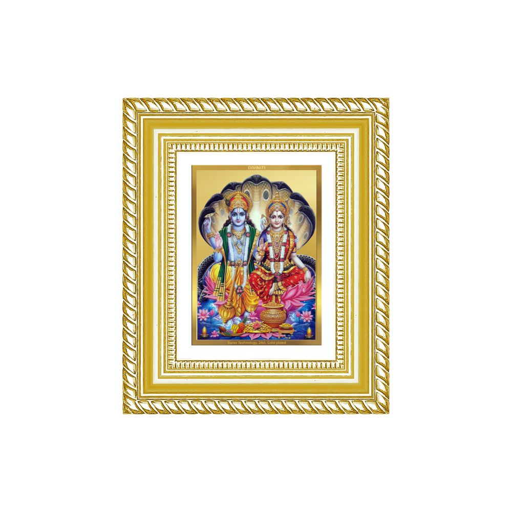 Diviniti 24K Gold Plated Vishnu Lakshmi Divine Table Top Frame for Home Mandir & Office Decor | Luxury Spiritual Gift