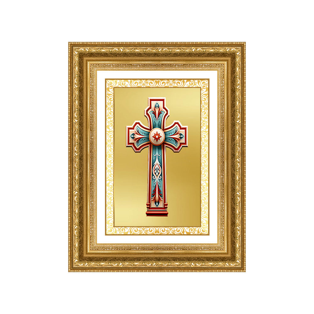 Diviniti 24K Gold Plated Holy Cross (Classic) Divine Wall Frame for Home Mandir & Office Decor | Luxury Spiritual Gift