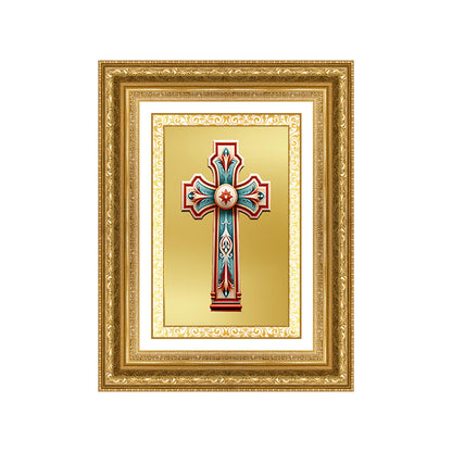 Diviniti 24K Gold Plated Holy Cross (Classic) Divine Wall Frame for Home Mandir & Office Decor | Luxury Spiritual Gift
