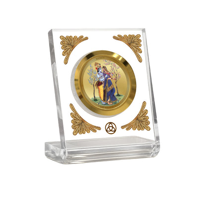 Diviniti 24K Gold Plated Radha Krishna Acrylic Car Dashboard Frame | Divine Couple for Car, Home Décor, Tabletop & Puja Room | Blessings of Love, Harmony & Devotion (ACF1CH)