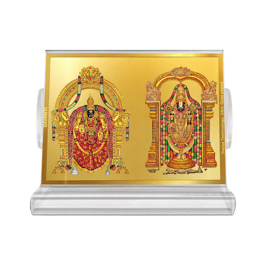 Padmavathi & Tirupati Balaji | Divine Goddess Padmavathi and Lord Balaji Car Dashboard & Tabletop Photo Frame in 24K Gold Plated Foil