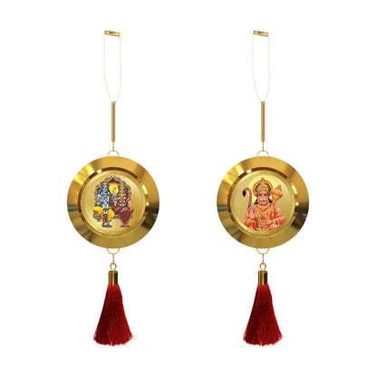 Diviniti 24K Gold Plated Double-Sided Ram Sita & Hanuman Ji Car Dangler (5.5 cm) | Divine Hanging Car Decor for Protection, Positive Energy & Spiritual Blessings