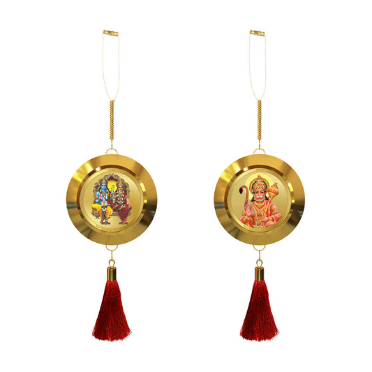 Diviniti 24K Gold Plated Double-Sided Ram Sita & Hanuman Ji Car Dangler (5.5 cm) | Divine Hanging Car Decor for Protection, Positive Energy & Spiritual Blessings