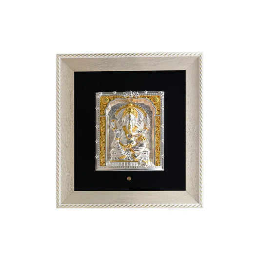 Exquisite 999 Silver & 24K Gold-Plated Lord Ganesha 3D Relief Wall Art | Elegantly Encased in a European Frame | Perfect for Home Temples, Décor & Luxurious Gifting