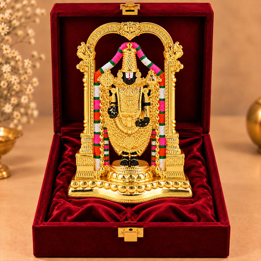24K Gold-Plated Tirupati Balaji Idol | Premium Gift Box | 21x14 CM