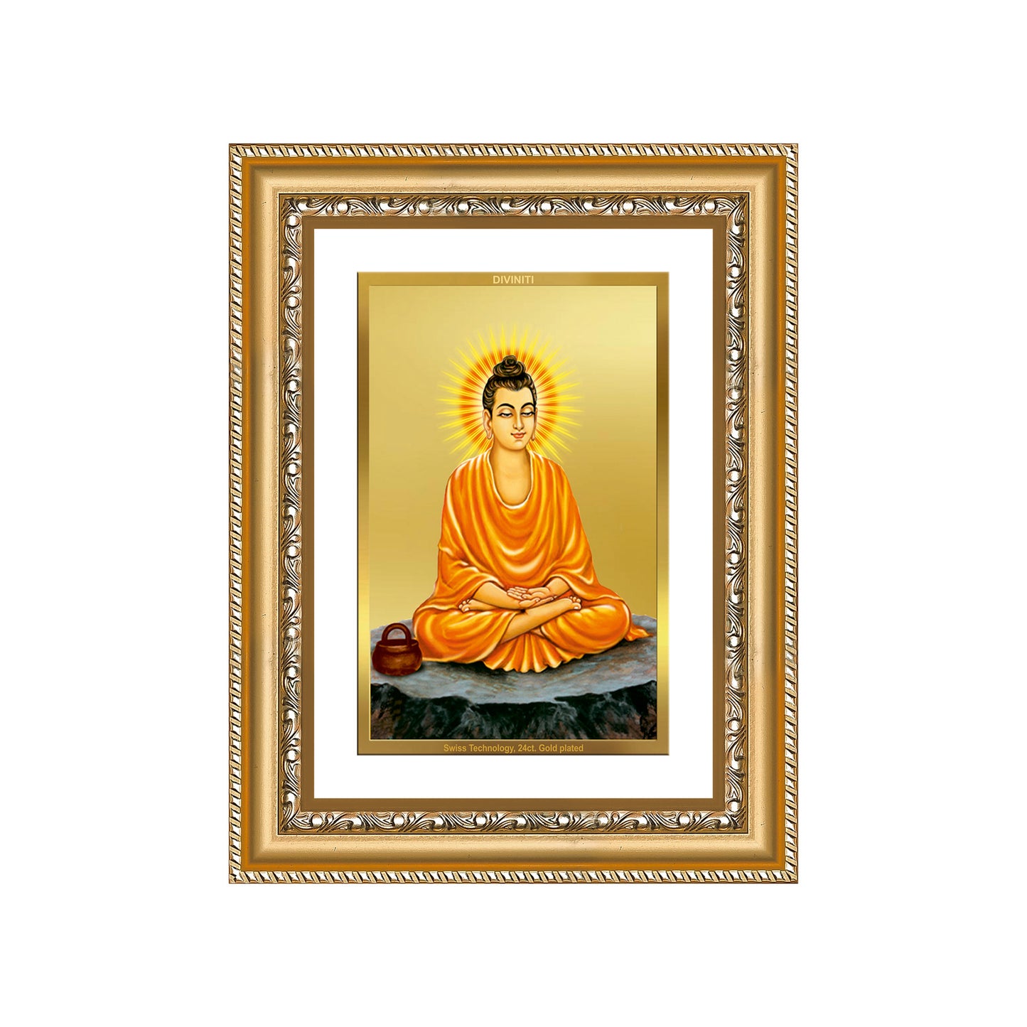 Diviniti 24K Gold Plated Buddha (Classic) Divine Wall Frame for Home Mandir & Office Decor | Luxury Spiritual Gift