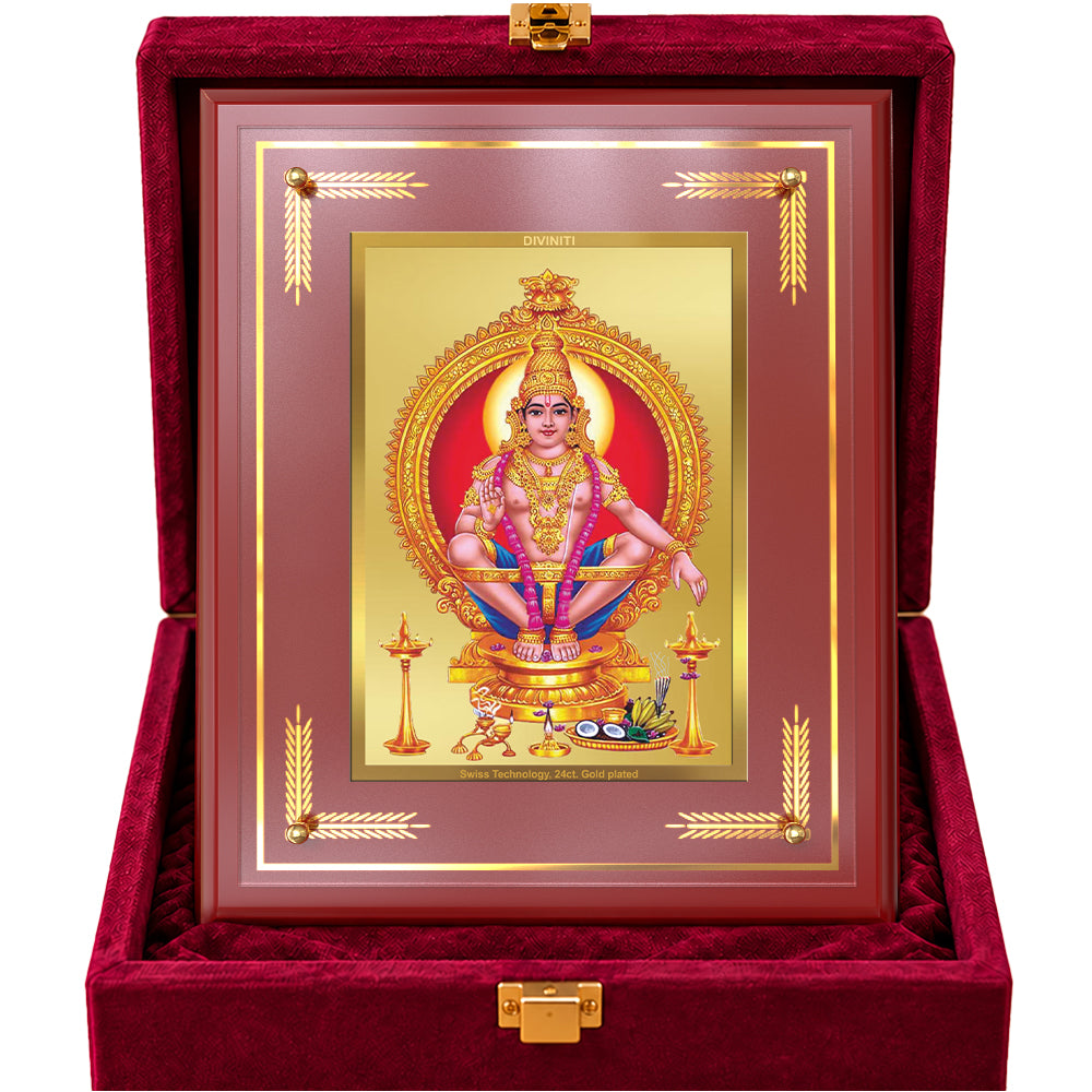 24K Gold-Plated Lord Ayyappan MDF Frame | Premium Gift Box | 27x35 CM