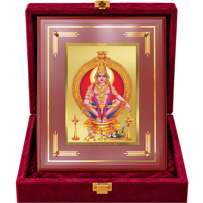 24K Gold-Plated Lord Ayyappan MDF Frame | Premium Gift Box | 27x35 CM