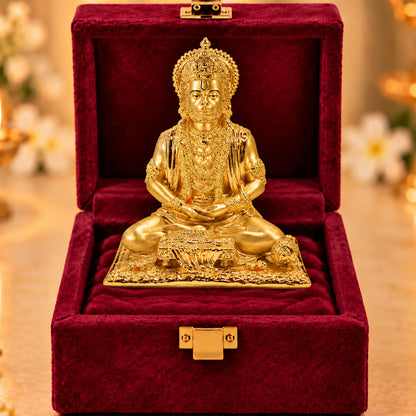 24K Gold-Plated Meditating Hanuman Idol | Premium Gift Box | 20x16 CM