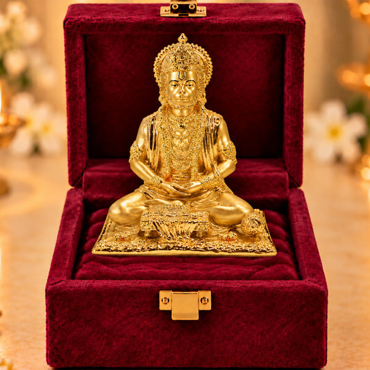 24K Gold-Plated Meditating Hanuman Idol | Premium Gift Box | 20x16 CM