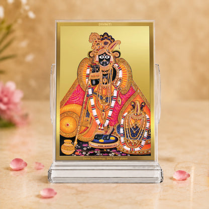 24K Gold-Plated Banke Bihari Ji Acrylic Car Dashboard Frame | 11x7 CM