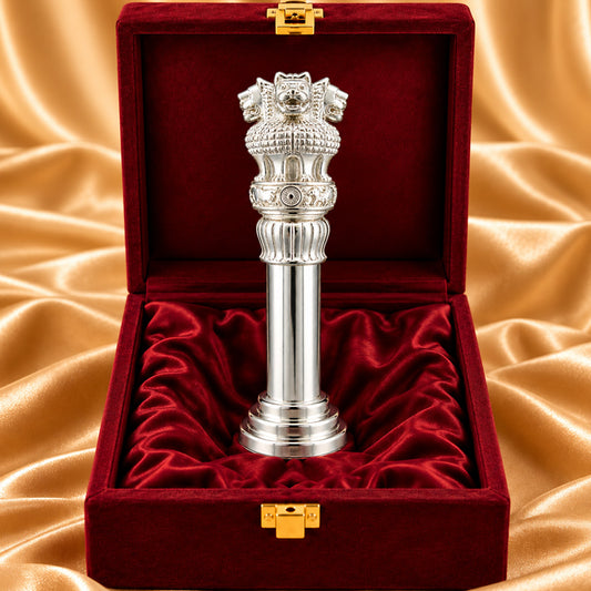999 Silver-Plated Ashoka Stambh | Premium Gift Box | 27x7 CM