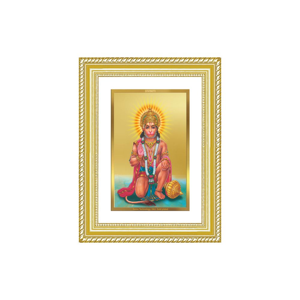 Diviniti 24K Gold Plated Ashirwad Hanuman (Classic) Divine Wall Frame for Home Mandir & Office Decor | Luxury Spiritual Gift