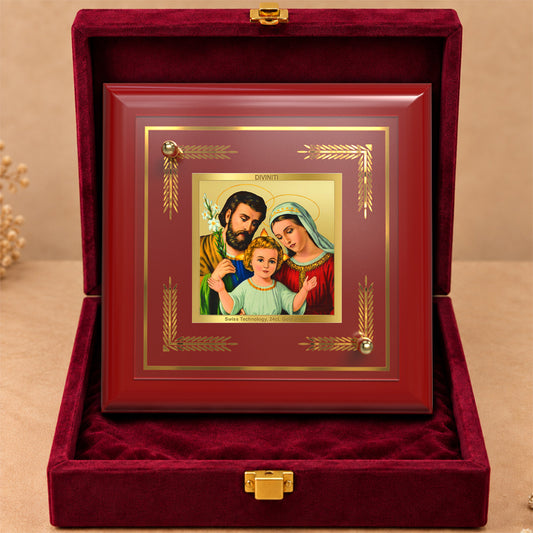 24K Gold-Plated Holy Family MDF Frame | Premium Gift Box | 10x10 CM